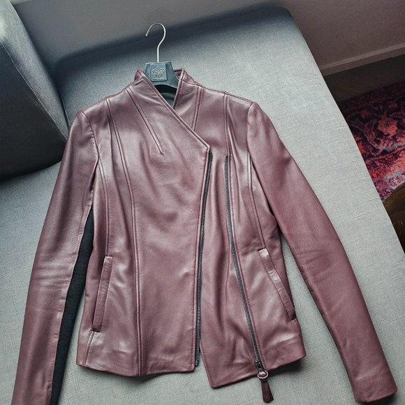 Mackage Leather Jacket Size XS Burgundy - Picture 2 of 3